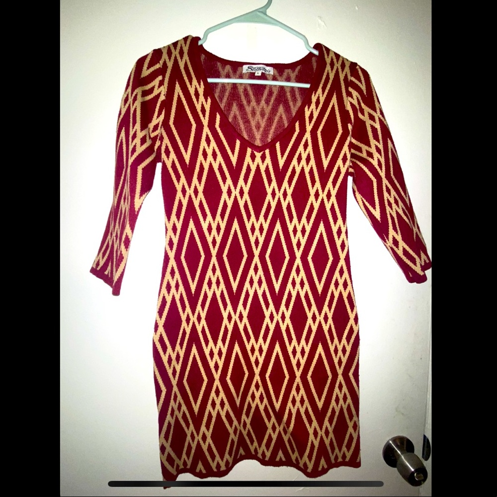 Stilettos Sweater Dress Maroon With Gold Diamonds